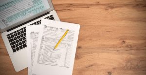 US tax forms, individual income tax return form, copy space image